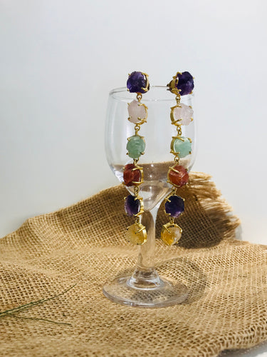 Multi Raw Stone Danglers Earrings
